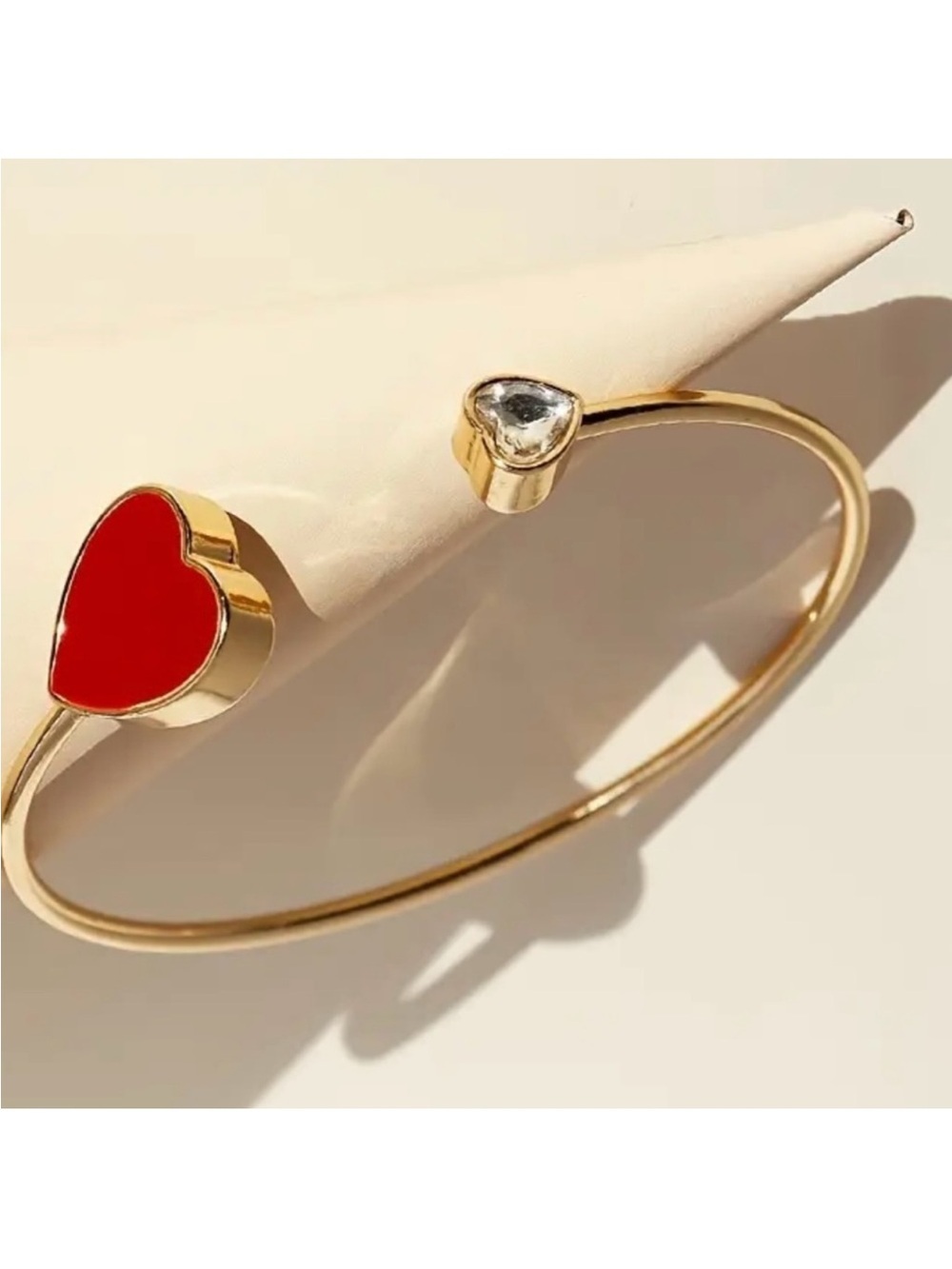 Gold-Tone Red Heart Bangle Bracelet – Adjustable Cuff Style 🛍️ - Picture 2 of 2